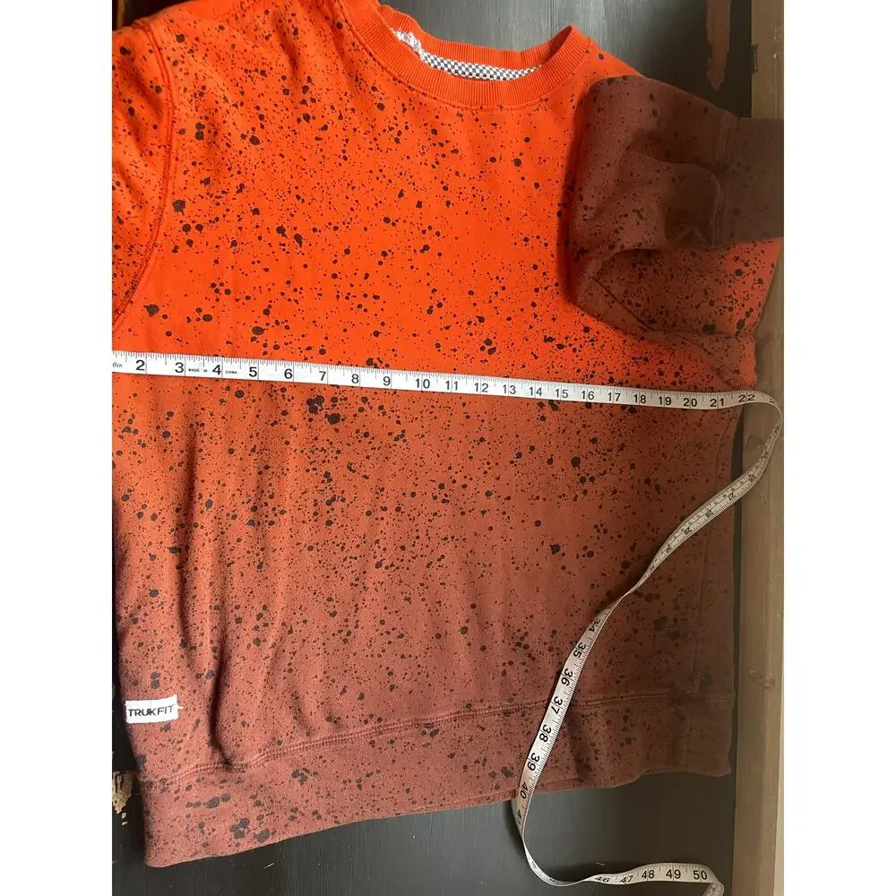 Trukfit Orange Ombre Paint Splatter Sweatshirt Small Distressed